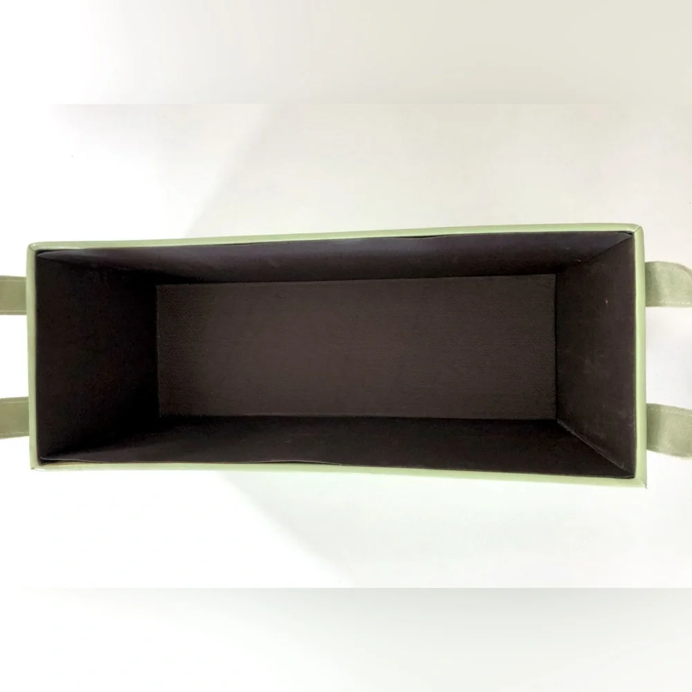Apple green multipurpose Storage tote Top stitched faux suede trim 15 x 6 x 6